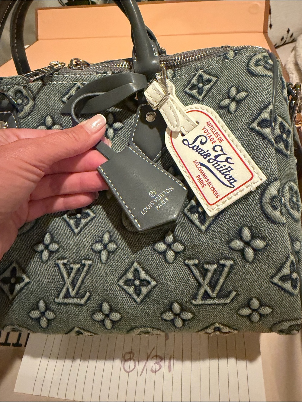 Louis Vuitton Denim Monogram Satchel in Faded Blue with Leather Trim